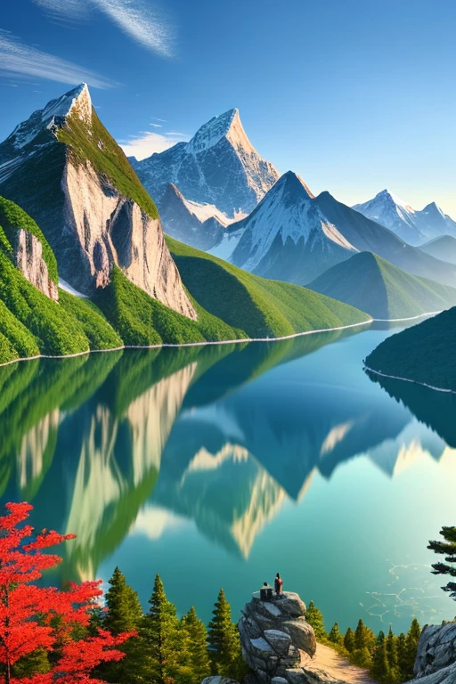 a beautiful korean mountain with lake, (masterpiece), (portrait), (raw photo), (extremely detailed CG unity 8k wallpaper) Intricate, Sharp focus, dramatic, photorealistic  art