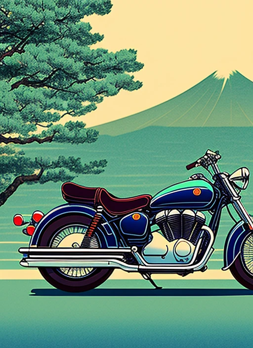 Укиё-э ретро мотоцикл японский HD CG