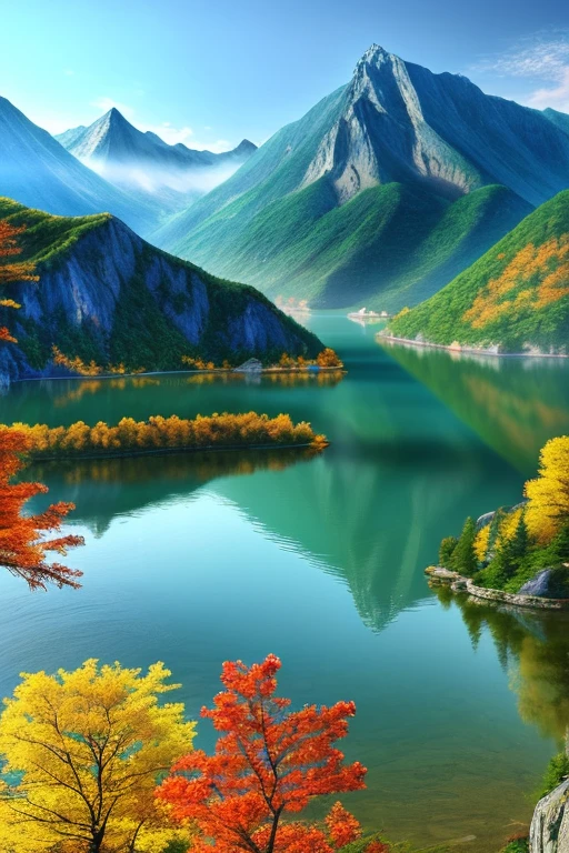 beautiful Korean mountain with lake, (masterpiece), (portrait), (raw photo), (extremely detailed CG unity 8k wallpapers) Intricate, sharp focus, dramatic, photorealistic art