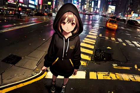 ((masterpiece, best quality)), best aesthetic, mksks style, very detailed background, 1girl, solo, full body, hoodie, hood down,...
