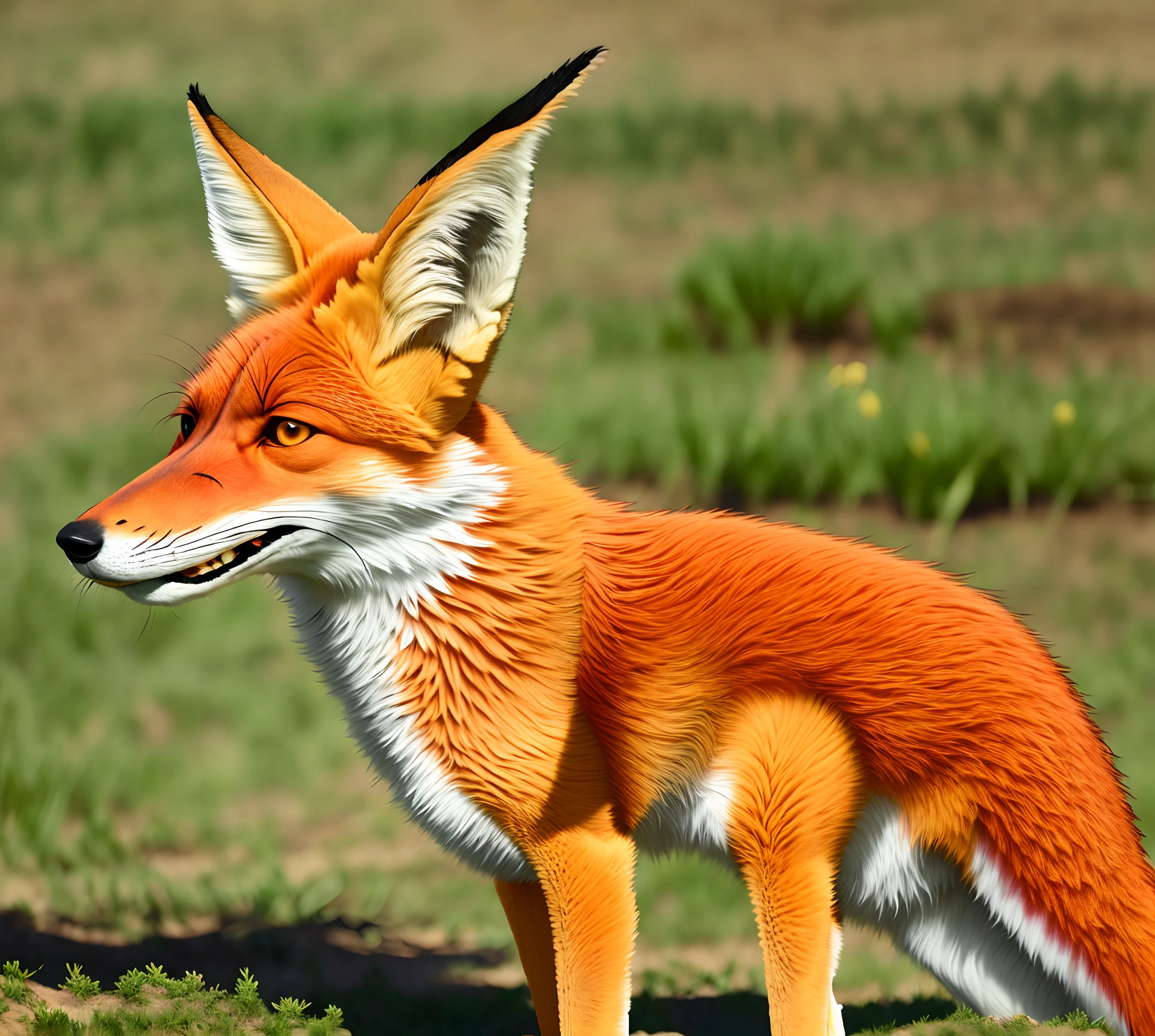 There is a red fox standing in a field of grass - SeaArt AI