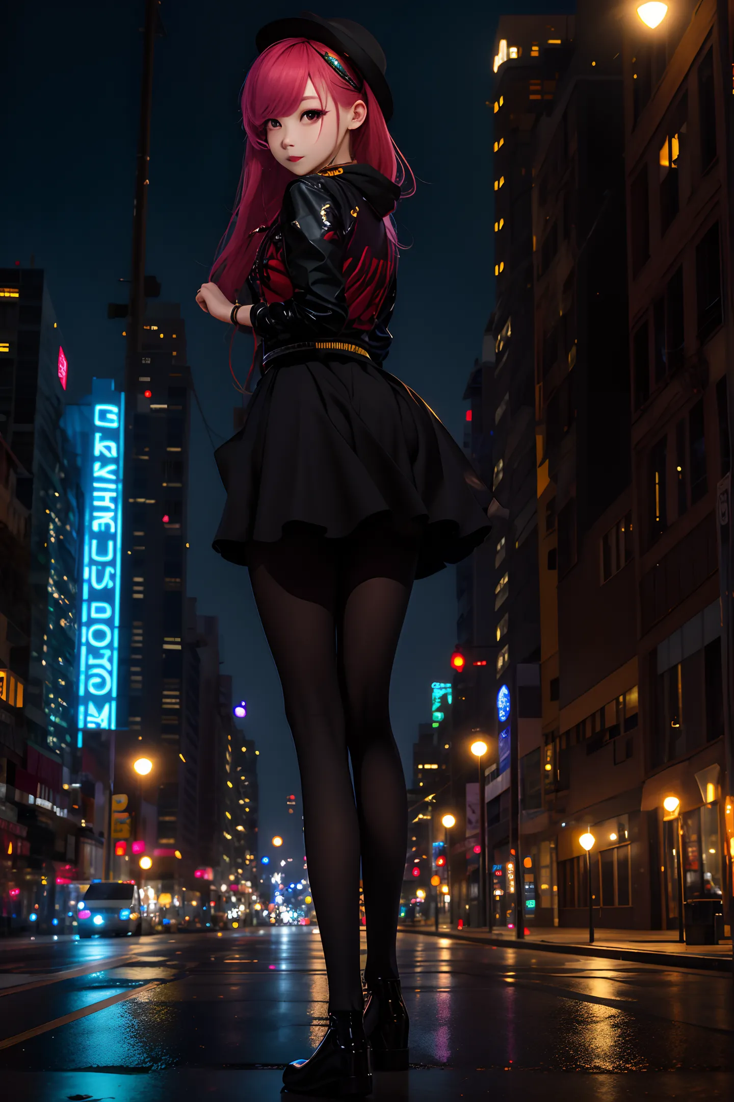 (8k, RAW photo, best quality, masterpiece: 1.2), (realistic, photorealistic: 1.37), omertosa, 1 girl, (Kpop idol), (aegyo sal: 1), cute, urban landscape, night, rain, humidity, professional lighting, photon mapping, radiosity, physical rendering, black tights, dark studio,. (Pure EroSface_v 1:0.3),