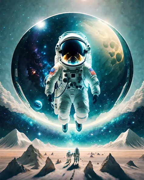 An astronaut in a spacesuit floats above Earth. This image is inspired by Scott Listerfield, Shutterstock, Space Art, Astronauts...