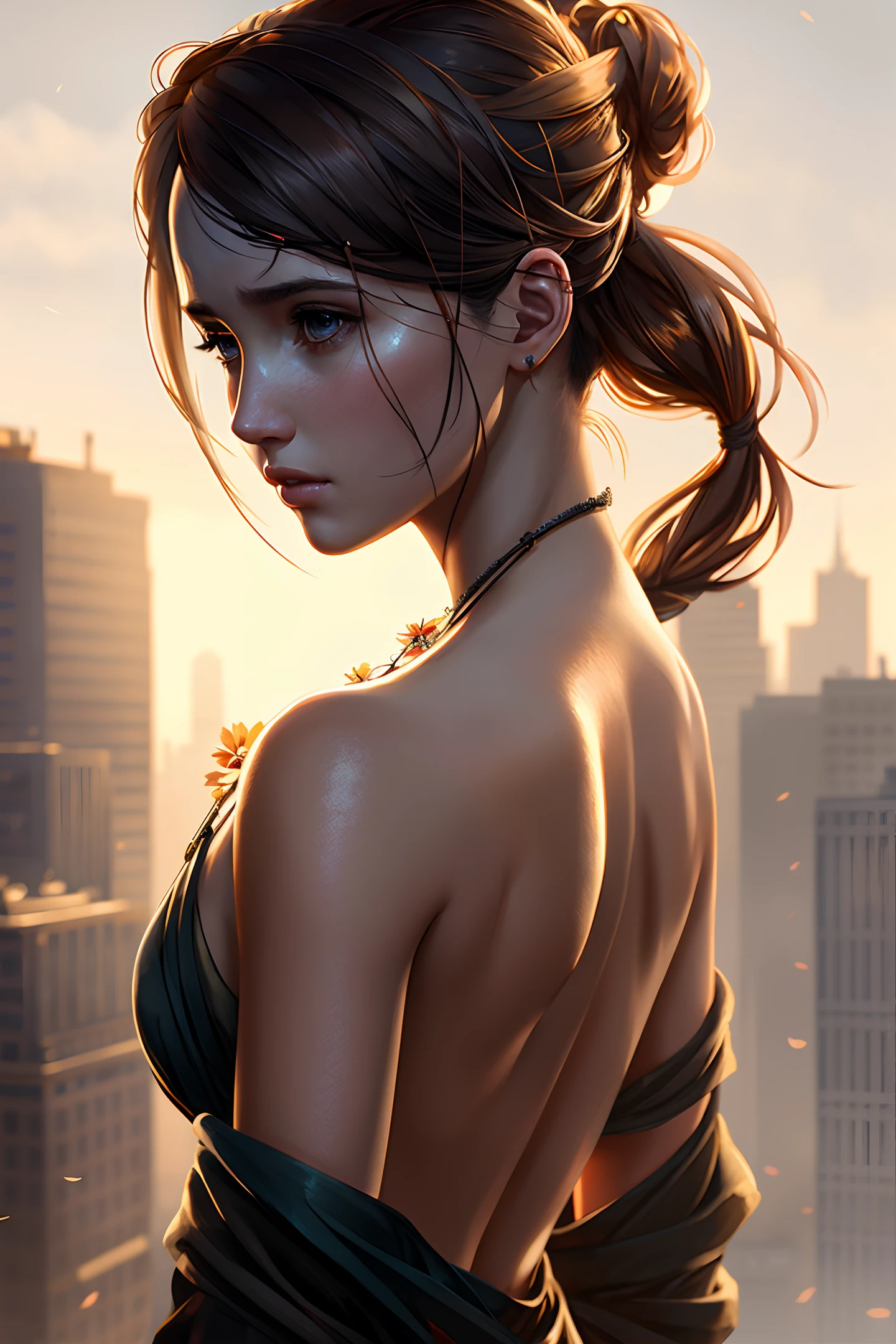 A woman in a dress standing on top of a building - SeaArt AI