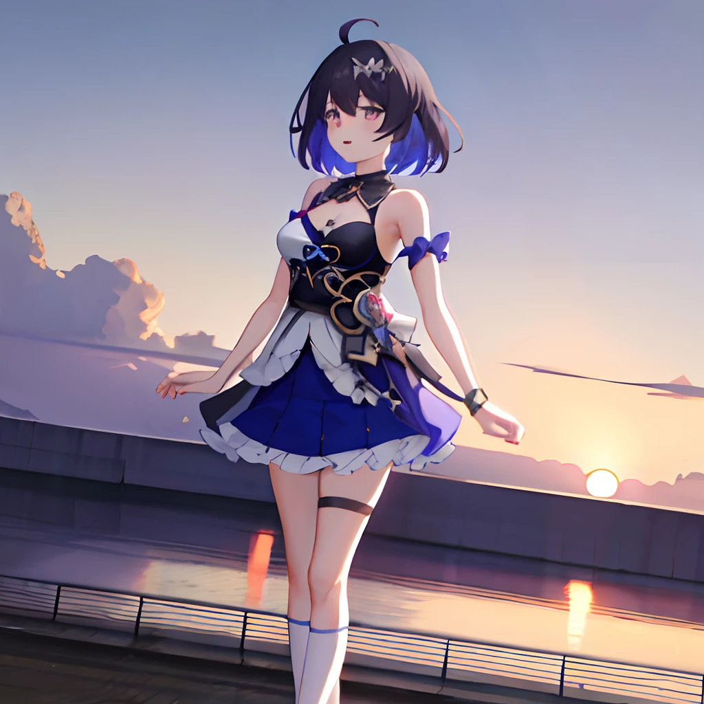 Seele volerei, honkai (set), honkai effect 3, anonymous 1girl detail masterpiece, best quality, chest, middle, full body, highres, sky, 4k details, look at the audience, high profile, very detailed cg harmony, 8k wallpapers, highres illustrations, eye absurdres, beautiful details, hair, high profile ((masterpiece)), smile, stand up, masterpiece piece, best quality,