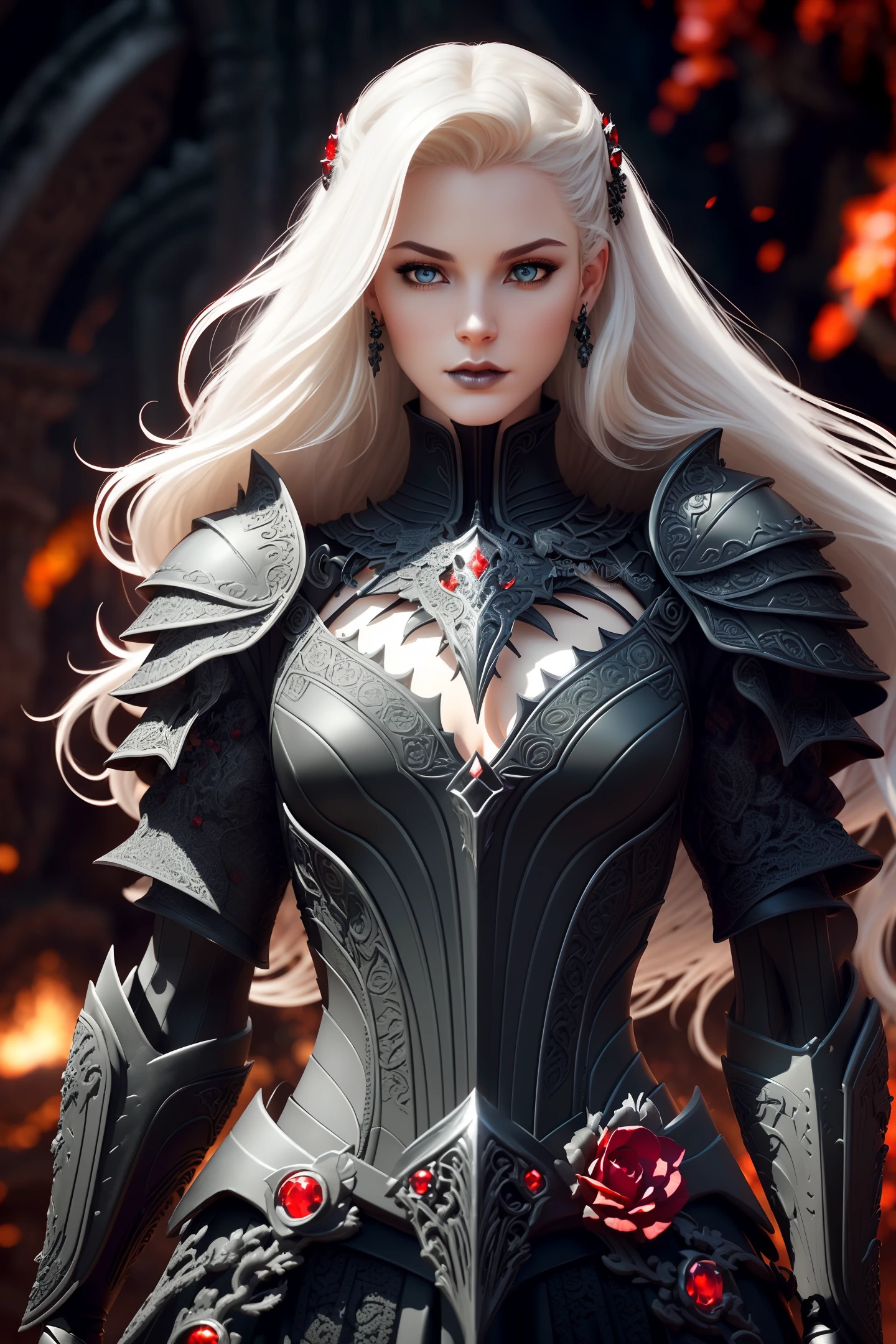analog style, ((intricate details)), full torso shot, cold lighting, beautiful, ((pale gothic evil princess)), (blonde hair), (intricate), ((skeletal skimpy onyx dress armor)), ((intricate pointed obsidian crown)), ((intense shadows)), ((thick outlines)), dynamic pose, windblown hair, perfect face, (realistic eyes), round iris, (((red eyes))), perfect eyes, intricate, complex, Helios 44-2, swirly bokeh, trending on artstation, sharp focus, studio photo, intricate details, highly detailed, sharp, dnd character portrait, perfect lighting, (((illustration style, Masterpiece, by artgerm and greg rutkowski))), cinematic lighting, 8k