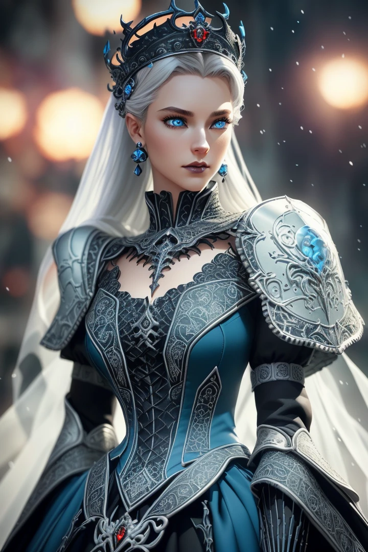 analog style, ((intricate details)), full torso shot, cold lighting, beautiful, ((pale gothic evil princess)), (blonde hair), ((skeletal skimpy onyx dress armor)), ((intricate pointed red obsidian crown)), ((intense shadows)), ((thick outlines)), dynamic pose, windblown hair, perfect face, (realistic eyes), round iris, (((blue eyes))), perfect eyes, intricate, complex, Helios 44-2, swirly bokeh, trending on artstation, sharp focus, studio photo, intricate details, highly detailed, sharp, dnd character portrait, perfect lighting, (((illustration style, Masterpiece, by artgerm and greg rutkowski))), cinematic lighting, 8k