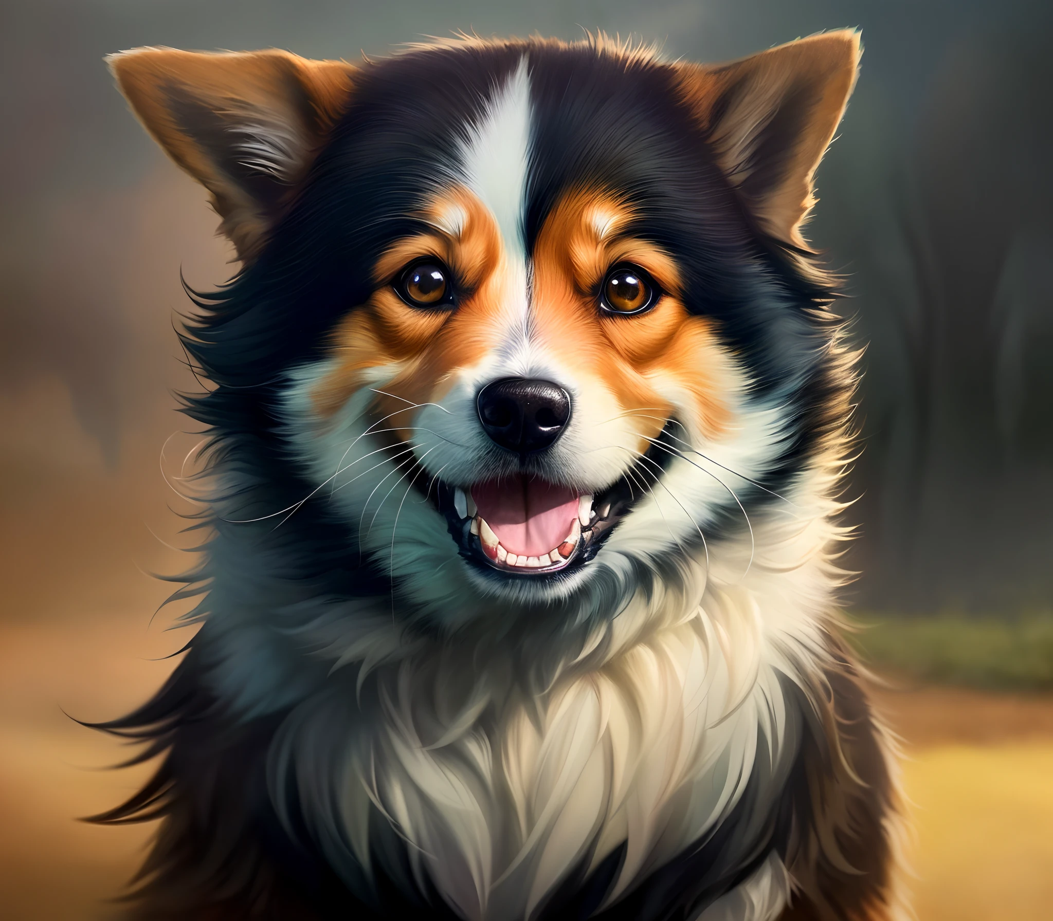 close up portrait of a happy corgi dog, dark background, anime style ...