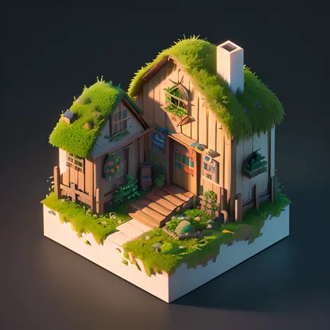  (isometric 3D),(masterpiece),  (extremely detailed CG unity 8k wallpaper), (best quality), (best illustration), (best shadow),
a cute ,A round turnip hut covered with moss
,octane render,ray tracing,ultra detailed