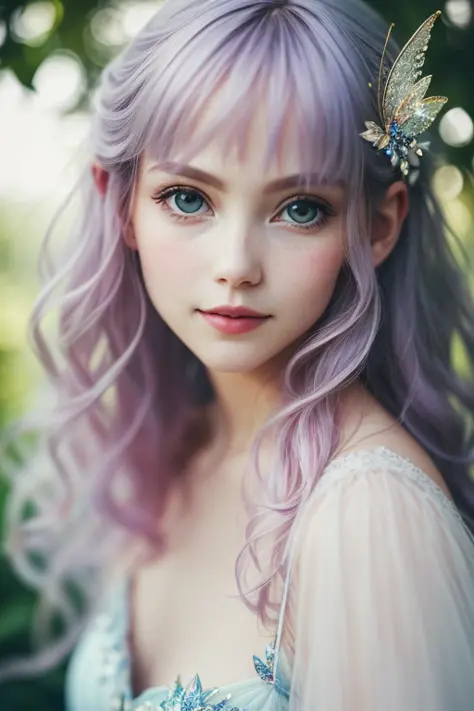 a portrait of fairy, delicate, mischievous, otherworldly, alluring, detailed face, high details, photography, soft light, Fujifi...