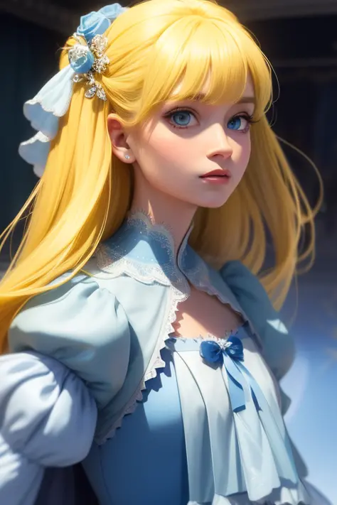 (best quality, masterpiece), [((Cinderella:0.8)), (upper body), blue eyes, (yellow hair)]