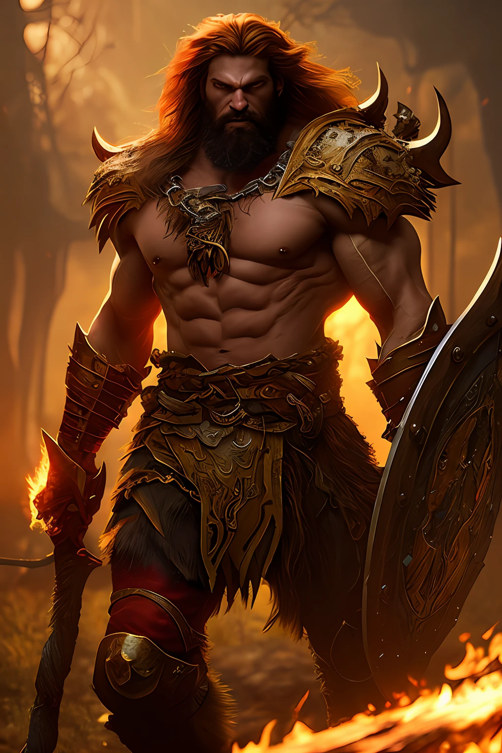 Gold armor, berserker potrait, male barbarian, fantasy art, From his ...