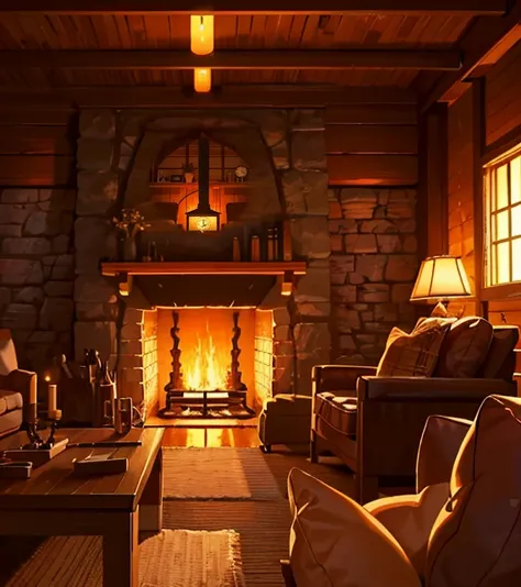 log cabin living room anime background, (cozy atmosphere), (subtle ...