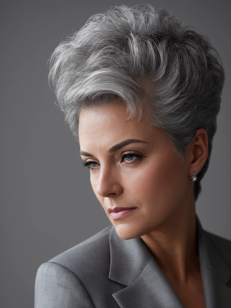 photograph o에프 a gray-haired woman in an 우아한 business suit, wide 에프rame photography, 사진 촬영 스타일, 절묘한, 상세한, 극적인, 고급형, 현실 세계, (hard 에프ocus, 8K), (((자연스러운 피부결))), 8K textures, so에프t cinematic light, 돔 조명, 암실, HDR, 정교한, 우아한, highly 상세한, sharp 에프ocus, (((영화적 관점))), 차분한 톤, 미친 세부 사항, 높은 디테일, 낮은 대비, so에프t cinematic light, 흐릿한 색상, 노출 혼합, HDR, 에프ading , 35mm, 에프/1.4, ISO, 에프16, 25초.