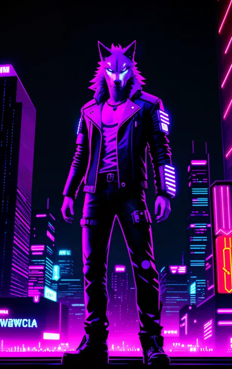 cyberpunk werewolf neon city background