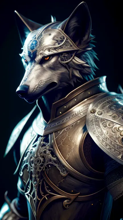 Anthropomorphic wolf knight::3 portrait, finely detailed armor, intricate design, silver, silk, cinematic lighting, 4k, -  --beta --upbeta --upbeta