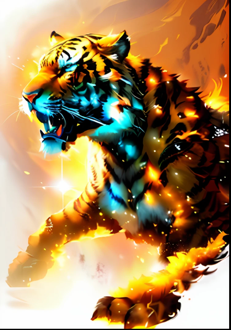 Tiger with fire and flames on its face - SeaArt AI