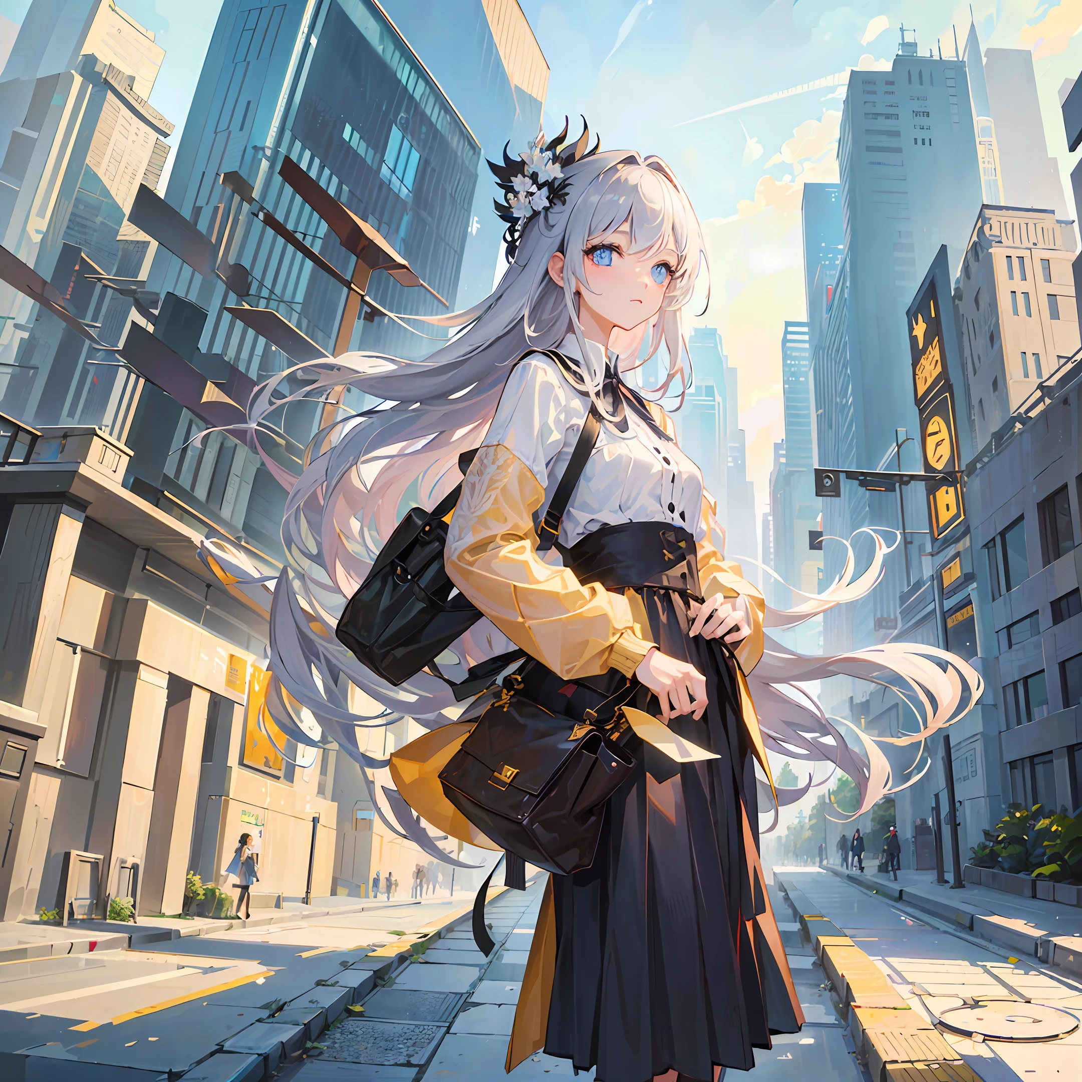 (masterpiece, best quality, super detailed: 1.6), illustration, (single person, 1 girl, beautiful detailed eyes: 1.2), city, street,