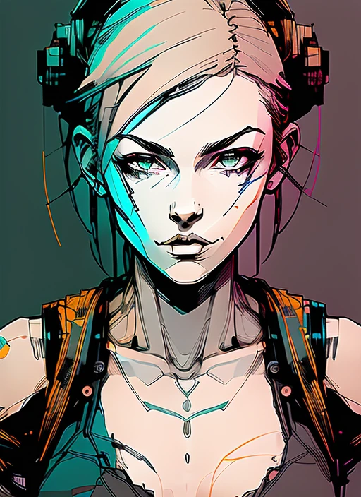 nvinkpunk, portrait hyper réaliste peinture numérique de (personne) comme Android 18 par Simon Bisley, palette de couleurs vives,  tendance sur artstation, ((Visage très détaillé)), (bokeh)