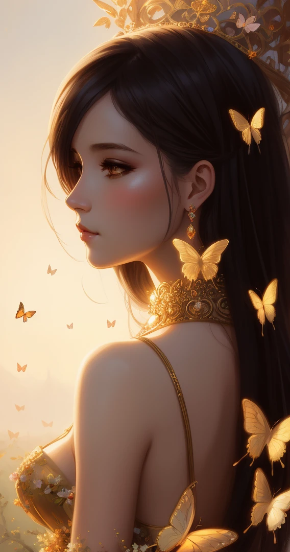 arafed woman with long hair and butterfly wings in her hair, beautiful fantasy art portrait, beautiful fantasy art, beautiful digital illustration, beautiful digital artwork, artwork in the style of guweiz, in the art style of bowater, ((a beautiful fantasy empress)), beautiful character painting, inspired by Magali Villeneuve, 8k stunning artwork