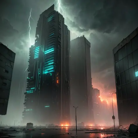 end of the world, during a hurricane, epic realistic, (hdr:1.4), (muted colors:1.4), apocalypse, violent rainfall, abandoned, neutral colors, night, screen space refractions, (intricate details), (intricate details, hyperdetailed:1.2), artstation, cinemati...