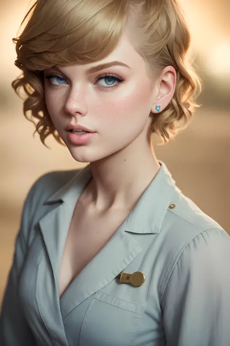 highest quality, (dramatic lighting: 0.7), masterpiece, high angle shot, raw photo (pale taylor swift with short hair, looking u...