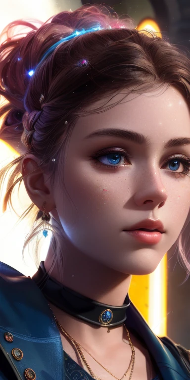 ((best quality)), ((masterpiece)), ((realistic)), woman, celestial, deity, goddess, light particles, magic, light rays, reflections, (colorful), ray tracing, elegant dress, beautiful, pretty, detailed face, detailed eyes, illustration, highly detailed, sharp focus, digital render, professional, 4k, artstation,