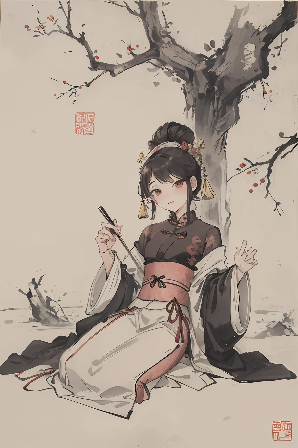 (Obra de arte, melhor qualidade: 1.2), pintura a tinta tradicional chinesa,
