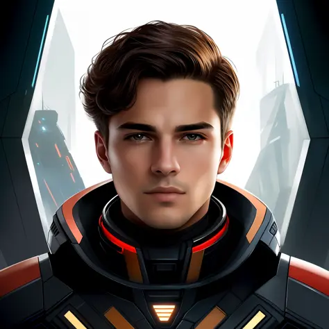 masterpiece, best quality, realistic, ultra detailed, sfw, head shot, a portrait of a young man, starsector, sci-fi style suits,...