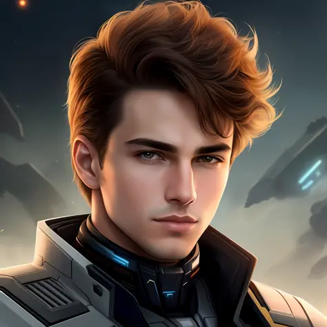 masterpiece, best quality, realistic, ultra detailed, sfw, head shot, a portrait of a young man, starsector, sci-fi style suits,...