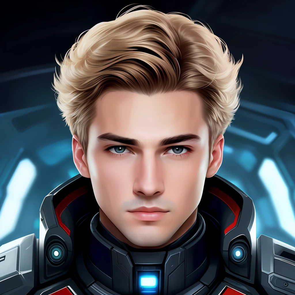 masterpiece, best quality, realistic, ultra detailed, sfw, head shot, a portrait of a young man, starsector, sci-fi style suits, hight-tech gadgets, head facing right,