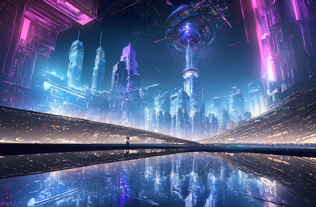 1girl, ((masterpiece)), ((extremely detailed)), ((best quality)), ((8k_wallpaper)), walking into stars gate, hyperspace, unreal, (steel pen painting), Edward Hopper, (intricate detail:0.85), fantasy, multiverses, (cityscape), neon, cyberpunk, ((skyscraper)), concept art, (HDR), raytracing, glossy, lens flare, (futuristic) cars, high contrast