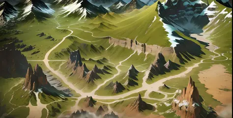closeup of mountain and road painting, detailed game art, super detailed game art, detailed game art illustration, drawn as game concept art, game map mask painting, detailed digital 2d fantasy art, detailed landscape, intricate detail In Environment, Deta...