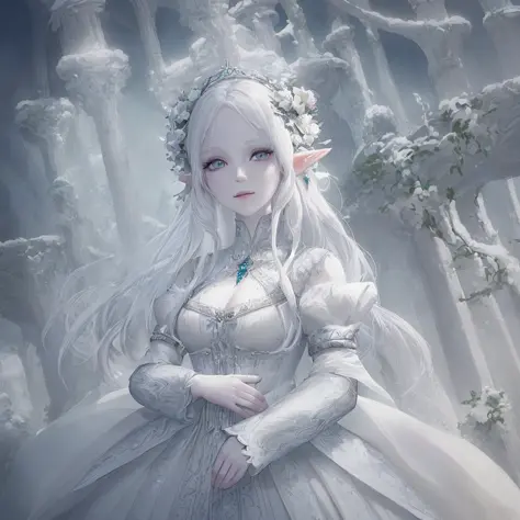 there is a woman with white hair and a white dress, a character portrait inspired by Alice Prin, trending on cg society, fantasy...