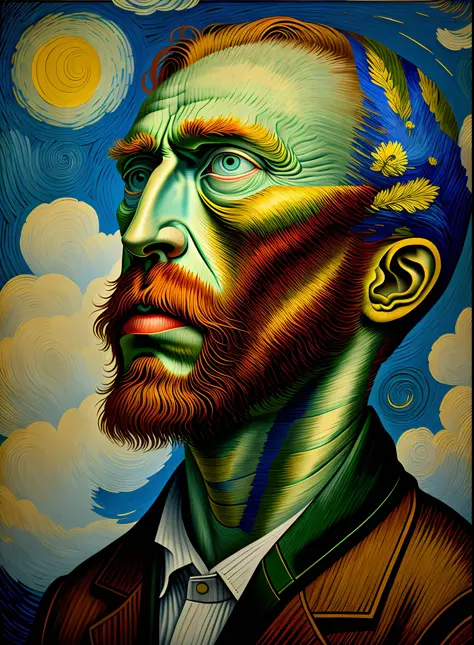 complete reproduction of van gogh style, van gogh head, in a van gogh-inspired oil painting