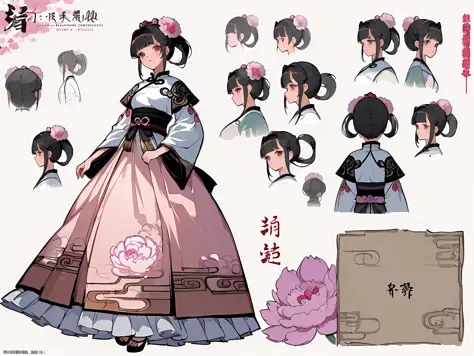 ((masterpiece)),(((best quality))),(character design sheet, same character, front, side, back), illustration, 1 girl, hair color, hairpin, bangs, hairstyle fax, eyes, environment Scene change, hairstyle fax, pose Zitai, female, ancient Chinese princess, pe...