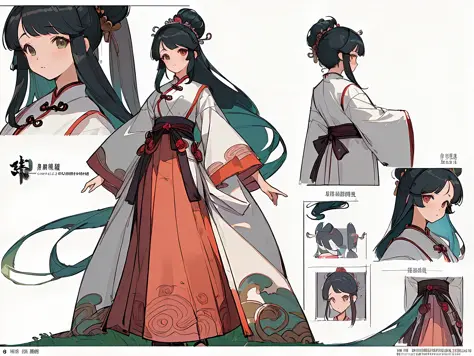 ((masterpiece)),(((best quality))),(character design sheet, same character, front, side, back), illustration, 1 girl, hair color, hairpin, bangs, hairstyle fax, eyes, environment Scene change, hairstyle fax, pose Zitai, female, ancient Chinese princess, ch...