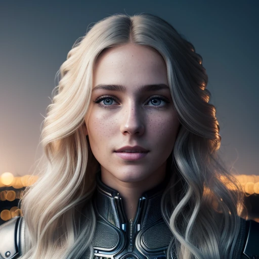 photo of a 25 years old Swedish girl, RAW, beautiful woman, (extra long curly blond hair), ((portrait)), ((detailed face:1.2)), ((detailed facial features)), (finely detailed skin), slim body, high detailed futuristic cyberpunk dress outfit, megacity environment, (masterpiece) (perfect proportion)(realistic photo)(best quality) (detailed) (8k) (HDR) (wallpaper) (cinematic lighting) (dramatic lighting) (sharp focus) (intricate)