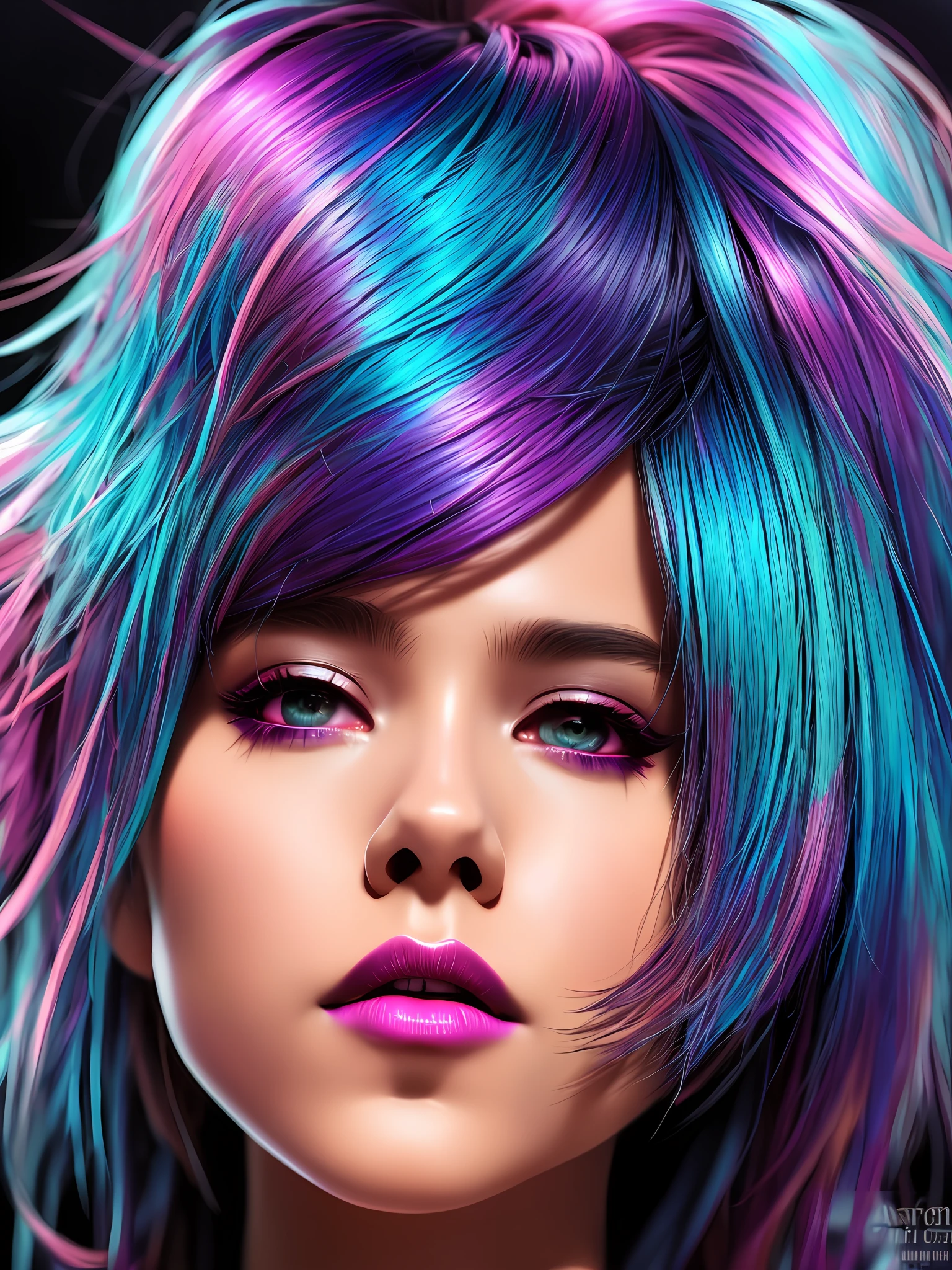 (masterpiece, best illustration, extreme light and shadow), swpunk, synthwave, 1boy, male focus, wild hair colors, award winning half body portrait of a femboy in a long tshirt with ombre navy blue teal hairstyle with head in motion and hair flying, paint splashes, splatter, outrun, vaporware, shaded flat illustration, digital art, trending on artstation, highly detailed, fine detail,  (dynamic angle), depth of field, tattoos, (sidelighting), in the style of stanley lau, art by artgerm, (volumetric lighting),paint splatters