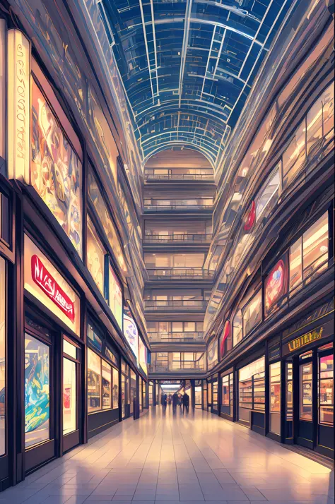 (masterpiece), (best illustration), (no humans), anime background, shopping mall, ring lighting , rim lighting,(extremely detail...