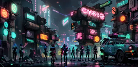 brightly lit city street scene with neon lights and people walking, retrofuturistic digital painting, cyberpunk dreamscape, luminescent concept art, 1 9 8 0 s concept art, cyberpunk nightclub, cyberpunk garage on jupiter, cinematic neon matte painting, met...