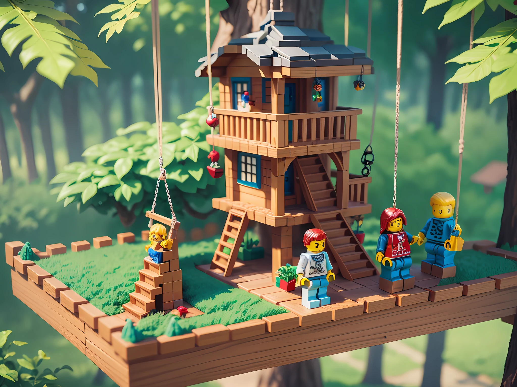 Legos are hanging from a treehouse in a park - SeaArt AI