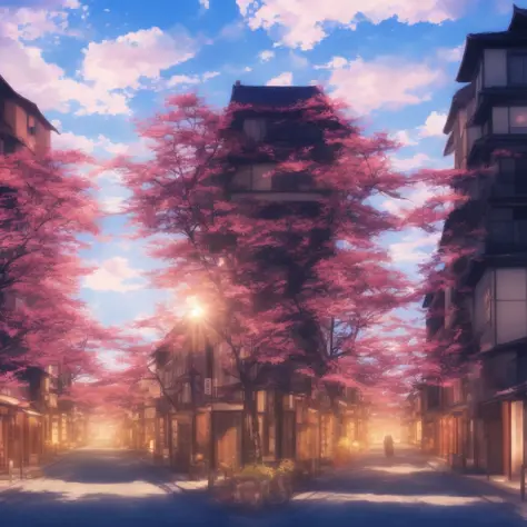 Anime backgrounds, Kyoto in autumn, semi-realism, ring lighting, edge lighting, film, pastels, BgAniDusk