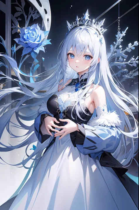 &quot;A masterpiece of illustration, ultra-high quality, exquisite details, snowflakes flying. The girl wears a blue crown and h...