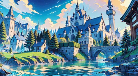 (Best Quality: 0.8), Perfect Anime Illustration, An Ancient Legendary Fantasy Kingdom Full of People and Merchants, Capital of M...
