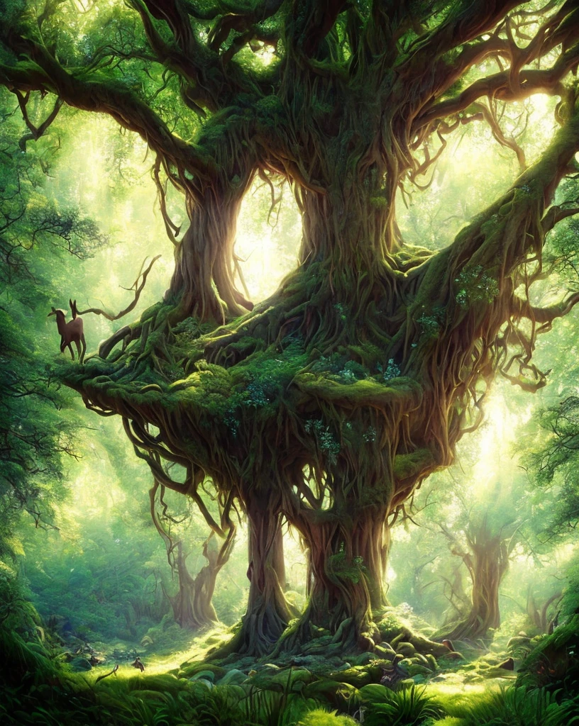 An enchanted forest in a different world, with towering ancient trees bathed in ethereal light, mystical creatures weaving through the foliage, and the gentle whispers of magic resonating in the air, invoking a sense of wonder and enchantment, Magical realism-inspired illustration, combining realistic elements with fantastical motifs, to create a captivating and immersive natural setting, --ar 9:16 --v 5