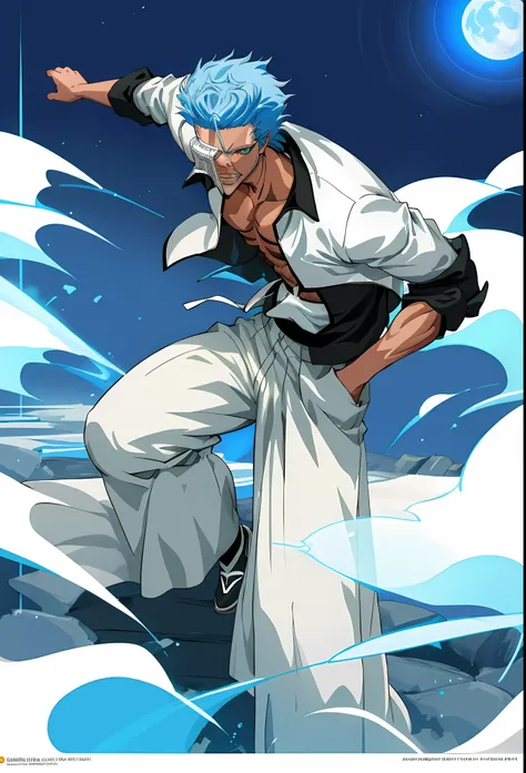 masterpiece, best quality, 1boy, grimmjow jaegerjaquez, at night ...