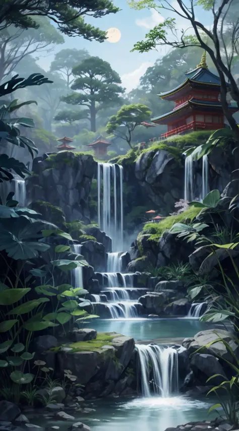 building flowers original polychromatic popopo5656 scenic tree water  waterfall | konachan.com - Konachan.com Anime Wallpapers