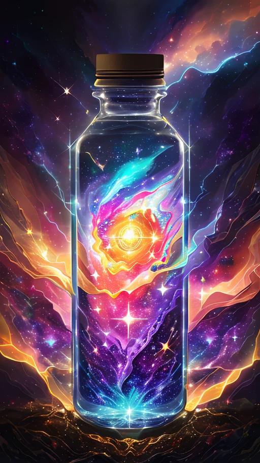 a close up of a glass jar with a colorful galaxy inside, galaxy in a bottle, lightning in a bottle, vial of stars, amazing wallpaper, glowing liquid, dreamscape in a jar, liquid glowing aura, cosmic energy, lava lamp, liquid fire, astral background, by Adam Marczyński, galactic energy, otherworldly visuals, wallpaper 4 k