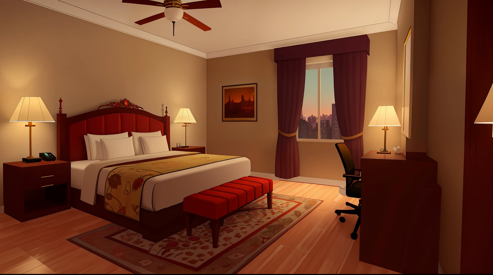 ((best quality)), ((masterpiece)), ((realistic)), upscale hotel room, ambient lighting, intricate details, very detailed, sharp focus, digital rendering, professional, 4k, artstation